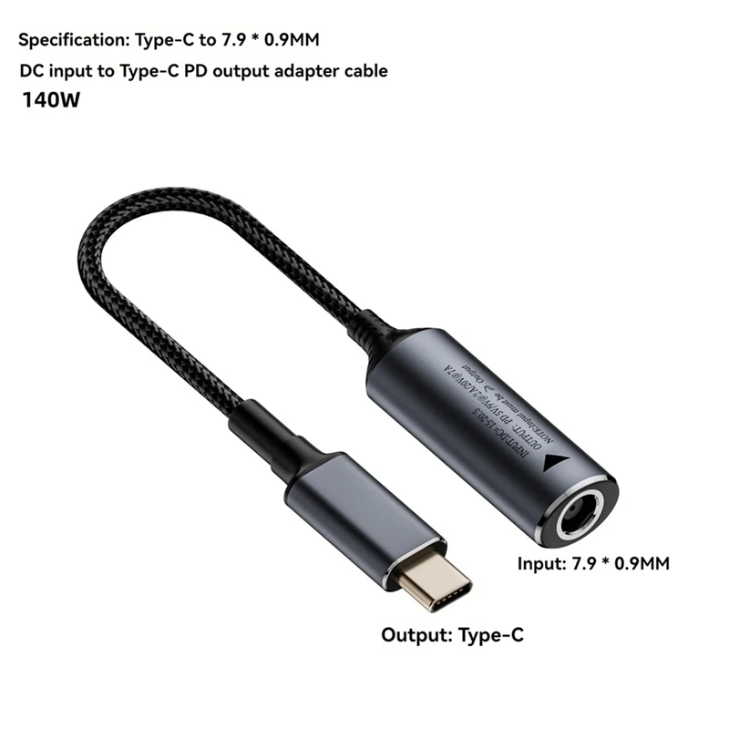 RISE-140W DC แล็ปท็อปชาร์จ 5V 9V 20V DC 7.9X0.9 มม.ถึง USB C ประเภท C PD Power Adapter Converter Fast สายชาร์จ