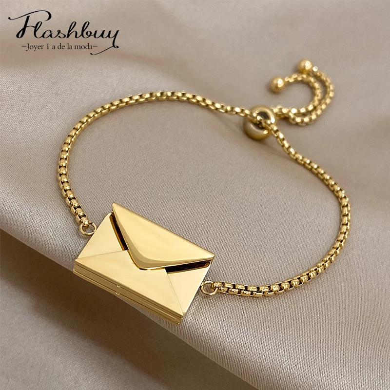 Flashbuy Stainless Steel Romantic Vintage Story Book Pendant Bracelet for Women Statement New Gold Color Bracelets Jewelry