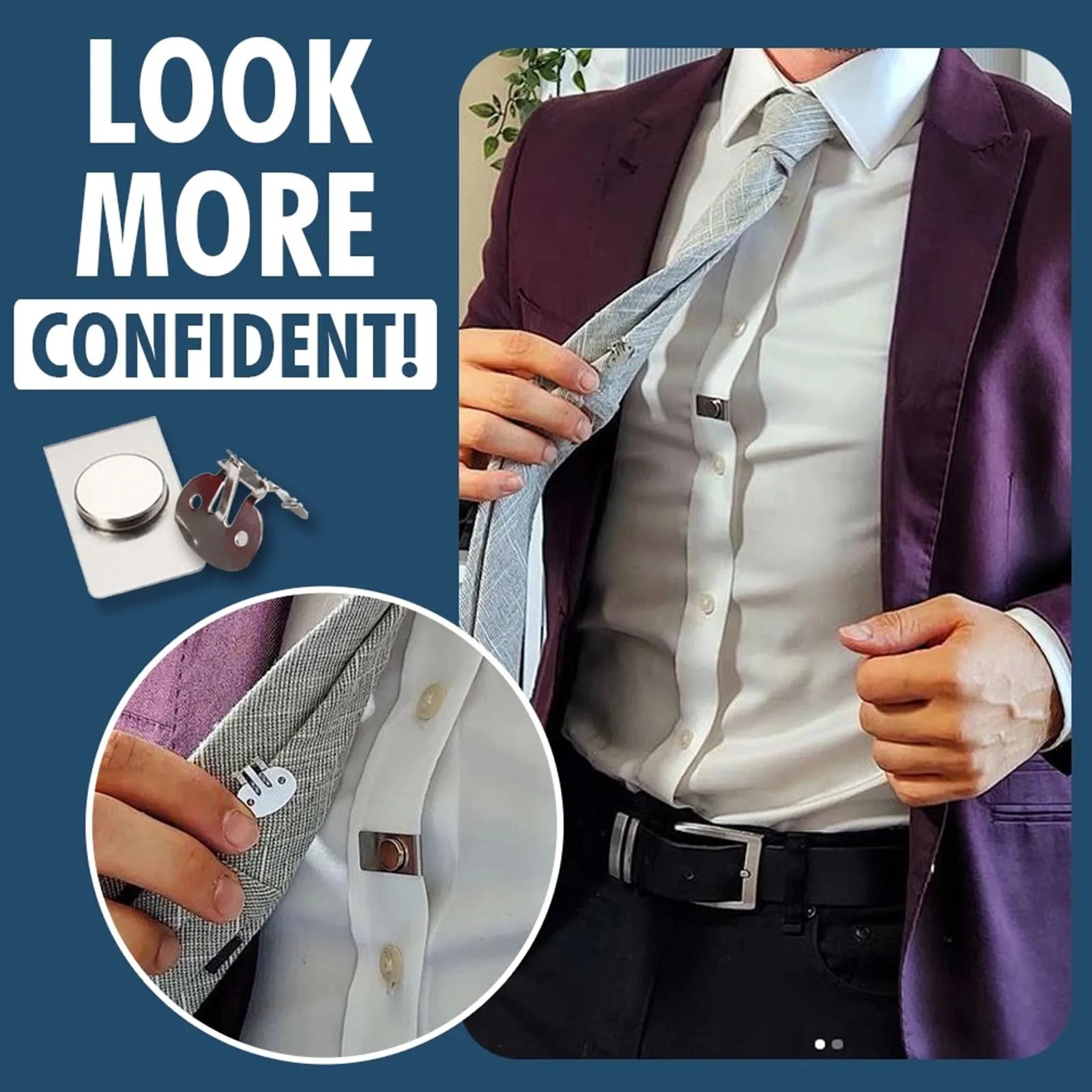 1Pc Tie Stay คลิปแม่เหล็กที่มองไม่เห็นสแตนเลส Anti-Wrinkle Cufflinks Anti-ลอยและ Anti-Swing tie ผู้ถือคลิป