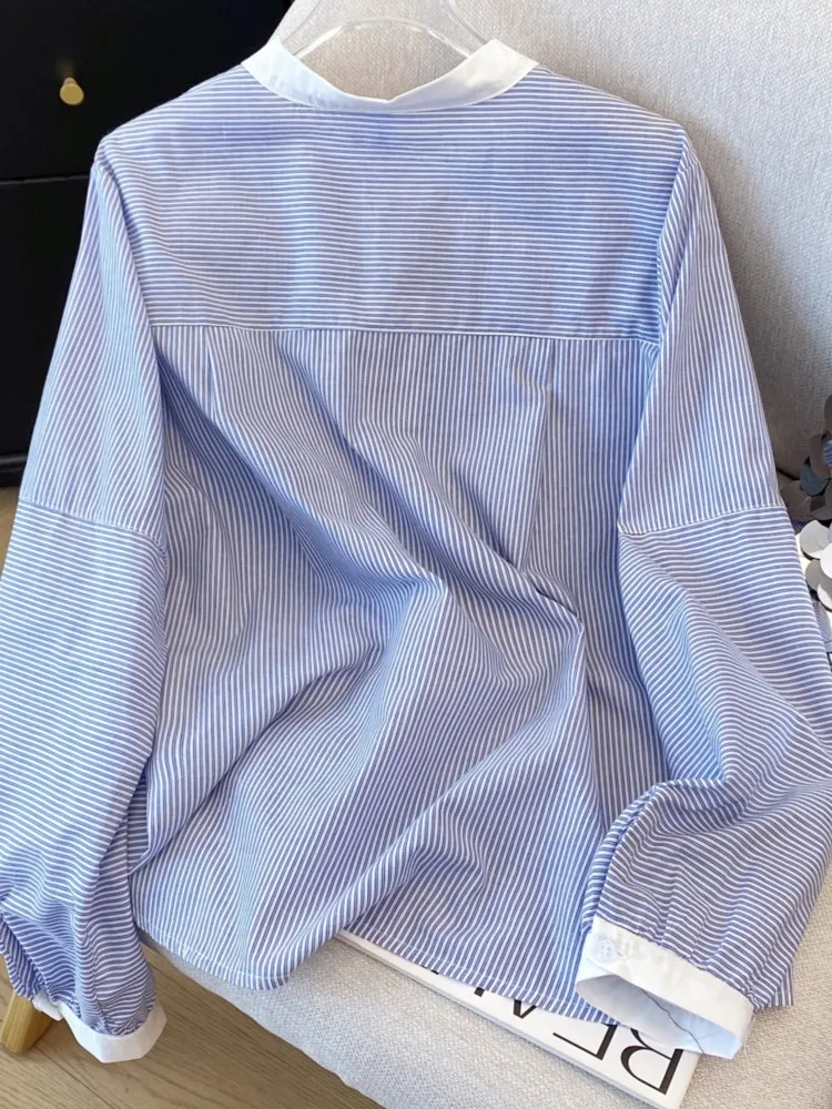 Spring Summer Blue striped Shirt Women Casual  long sleeve Ladies Shirts Tops Blusas Mujer De Moda