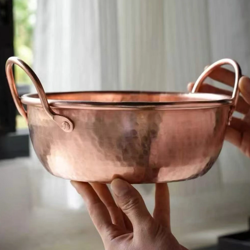Vintage Copper Pot,Camping Food Pot Cooking Utensil Simmering and Pasta Stewing,Handcrafted Hammer Texture 20 cm Handheld Pot