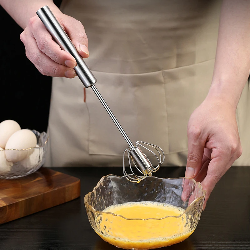 Kitchen Stainless Steel Whisk Hand Pressure Semi-automatic Egg Beater Self Turning Cream Mixer Kitchen Baking Accessories