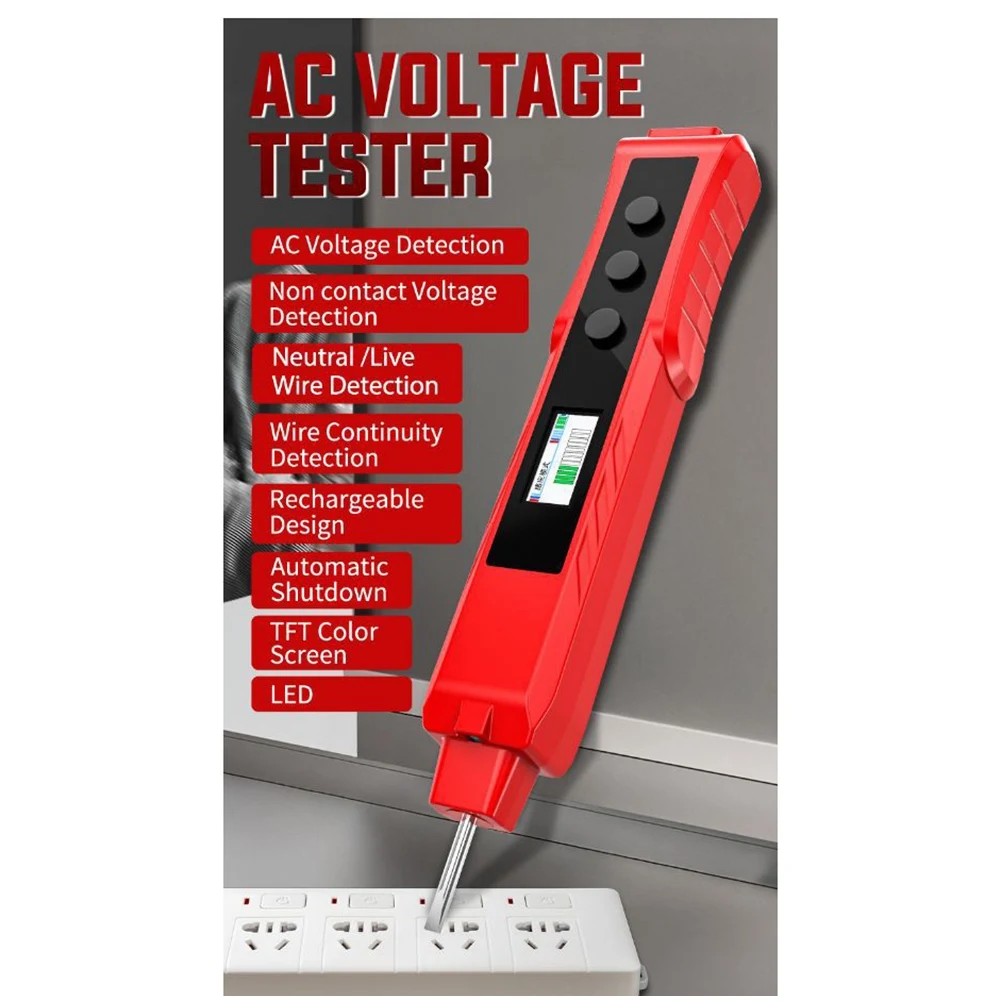 

HR50 Contact AC Voltage Tester Digital Voltage Detector Pen AC 500V Electric Pen with LCD Display Sound Light Alarm