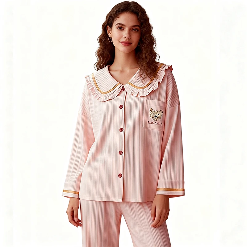 

Two-Piece Set Pajamas Spring and Fall Cotton Long-Sleeved Couple Homewear Men and Women in the Fall Cute Bear Casual Sleepwear