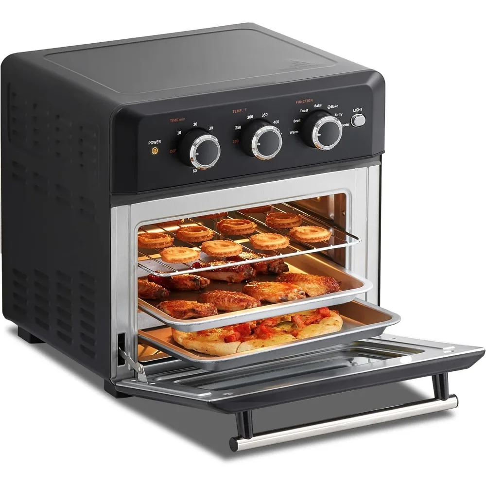 

Retro Air Fry Toaster Oven, 7-in-1, 1500W, 19QT Capacity, 6 Slice, Rotisseries, Warm, Broil, Toast, Convection Bake, Black,