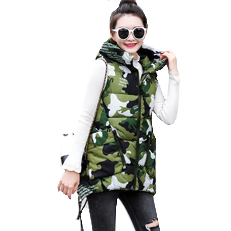 

New Autumn Winter Women Loose Sleeveless Vest Hooded Long Vest Jacket Cotton Padded Women Windproof Warm Waistcoat Female A1087