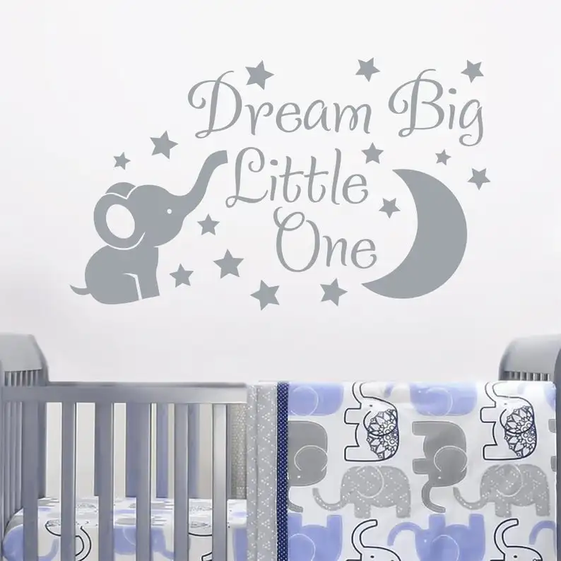 1 pc The moon, stars, and elephants snuggle up to each other customize name Wall Stickers Decorative Sticker Home Decor