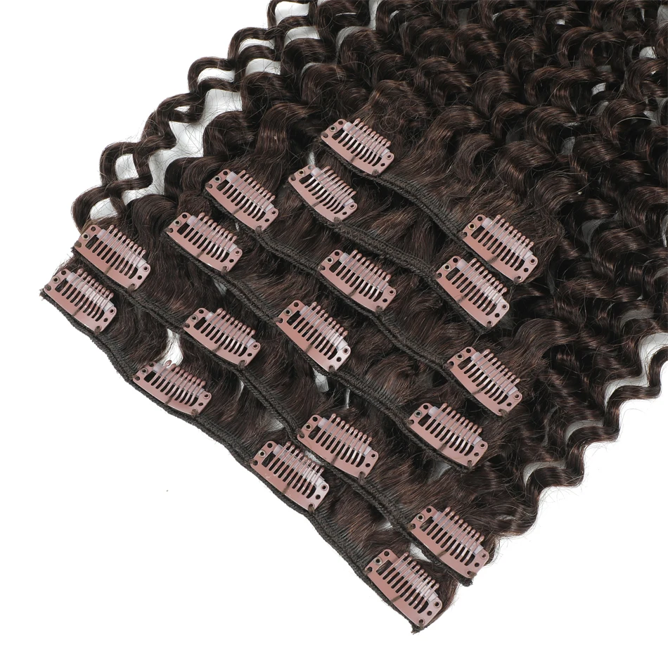 Water Wave Clip In Hair Extensions Real Human Hair 7Pcs/Set Chestnut And Bronzed Blonde Highlights Curly Clip On Hair Extensions image 3