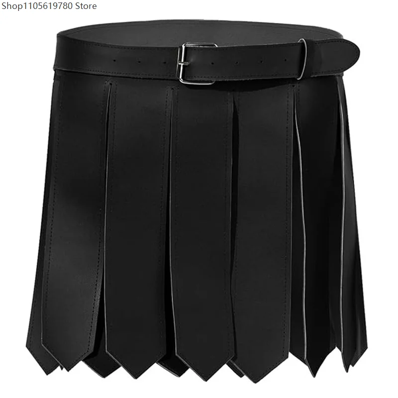 Vintage Gladiator Style Black Faux Leather Hip Skirt Multi‑Pointed Strap Panels Adjustable Waist Strap Adult Cosplay Prop