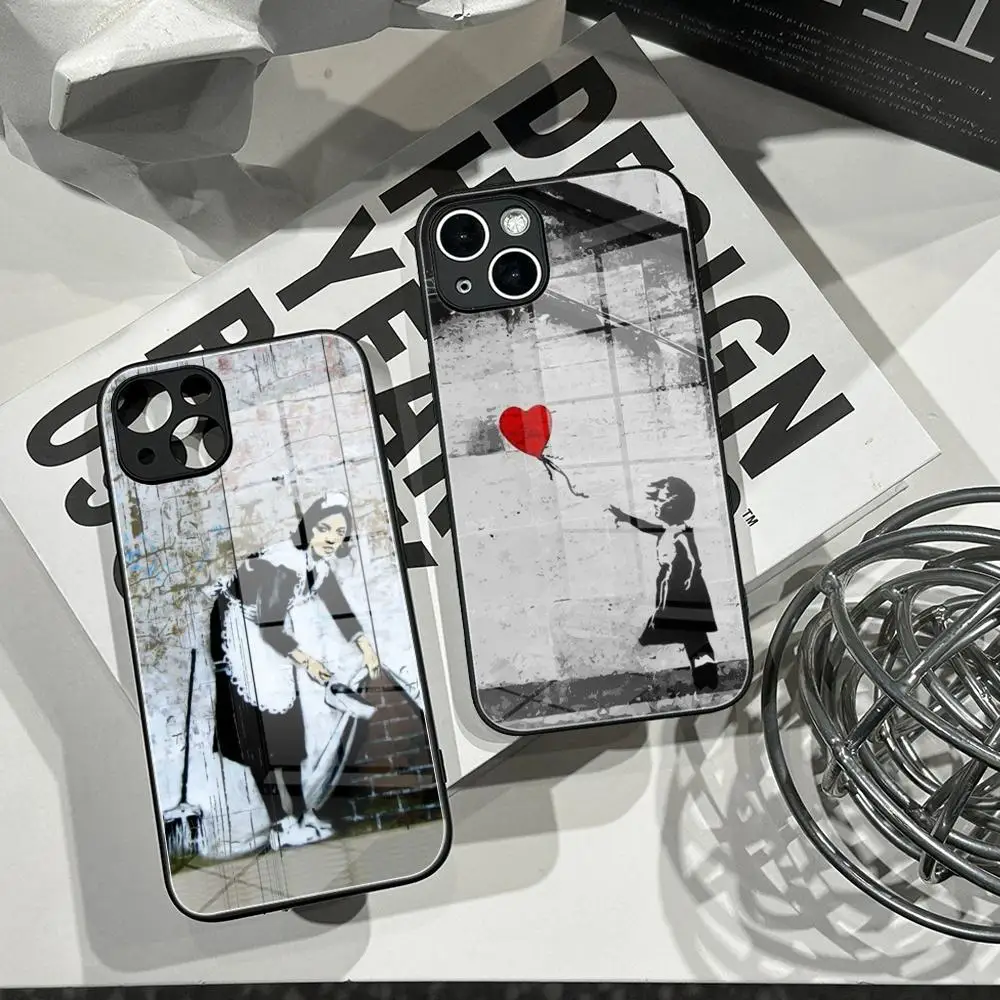 Girl With Red Balloon Banksy Streetart Phone Case Tempered Glass Shell FOR IPhone 15ProMAX 14 11 12 Pro 15 16 Plus 13 Pro MAX XR