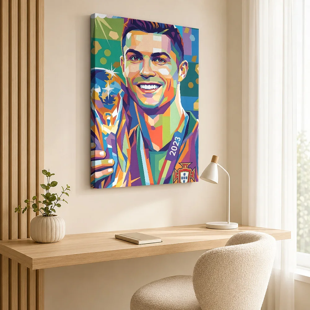 Cristiano Ronaldo with Trophy Canvas Poster Custom Sports Portrait Wall Paintings Decoration for Game Room Gift for Collectors