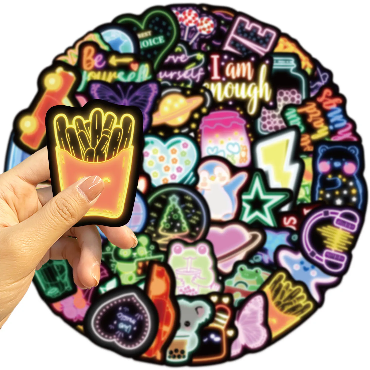 50PCS Cute Neon Lamp Cartoon Graffiti Stickers Phone Guitar Laptop Notebook Suitcase Cup Waterproof Sticker Decals Kids Toys