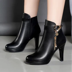 Women's Single Boots Winter New High-heeled Professional Commuter Leather Shoes Fashion Temperament Plus Velvet Stiletto Boots