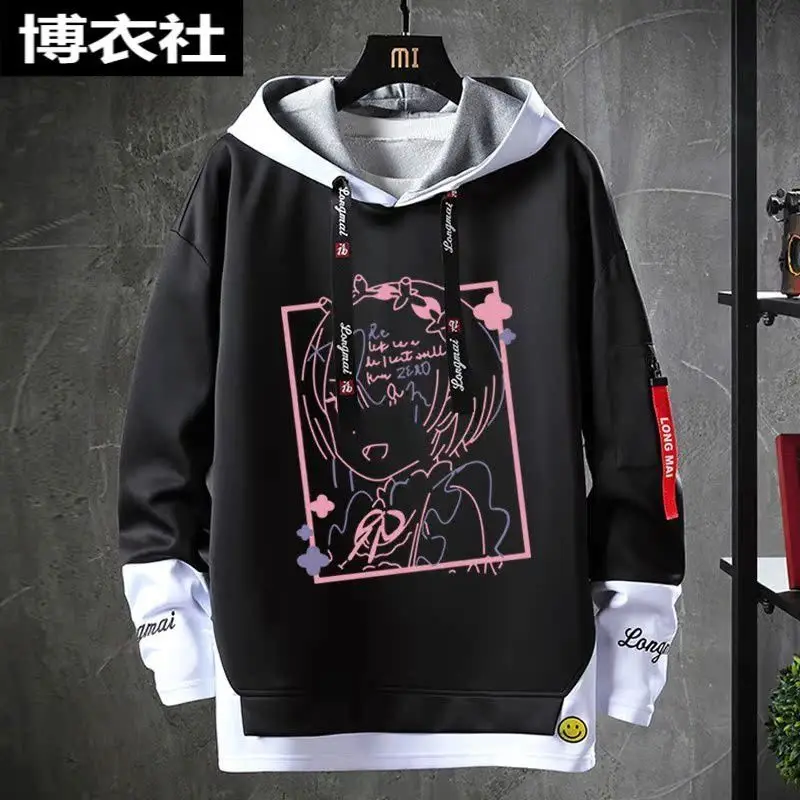 

Мерч по аниме Re:Zero - Starting Life In Another World: толстовки с Рам, Рем и Эмилией, студенческая одежда для весны/осени, худи.