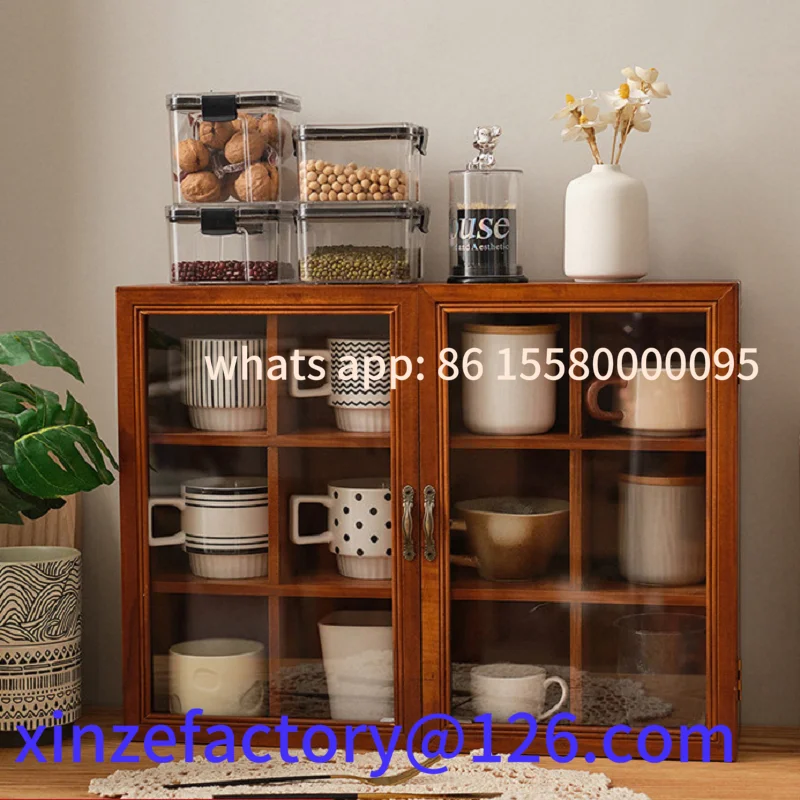 

Customizable Solid wood vintage tabletop cup storage cabinet Home restaurant tea set storage box