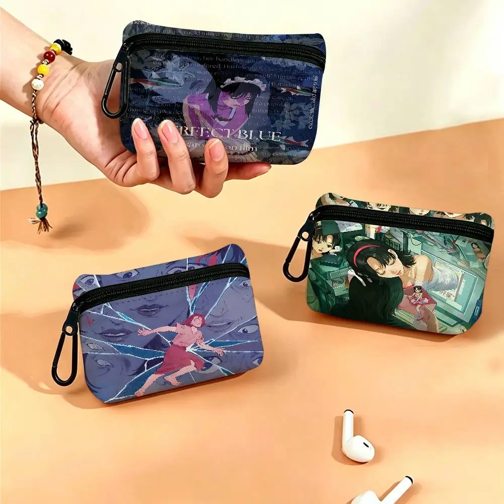 P-Perfect blue Oxford Cloth Zipper Coin Purse Portable Hanging Key Pouch Organizer For Travel Cosmetic Bag