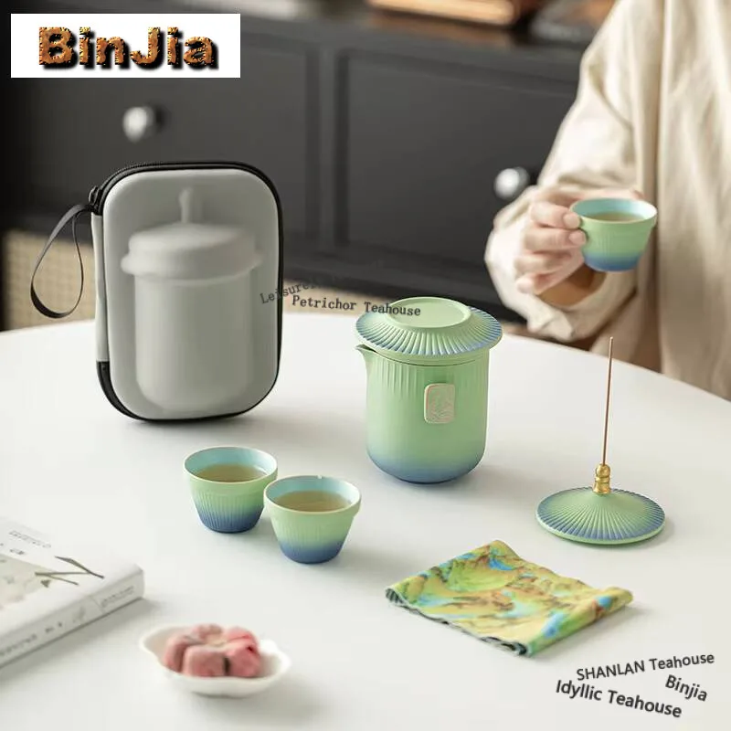 Gradient Color Palace Style Portable Travel Tea Set Kit Luxury 1 Pot 3 Cups Tea Brewing Handbag Teaset Supplies Decoration Gifts