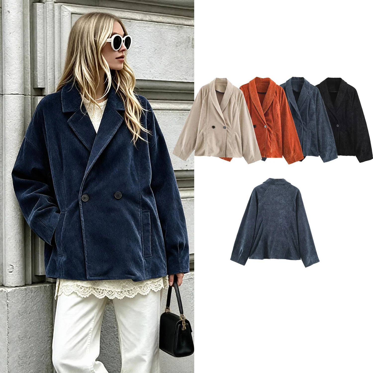 Women Elegant High-End Blazer Jackets Spring Fall Female Double Breasted Slim Long Sleeved Coats Lady Casual Ol Suit Jackets