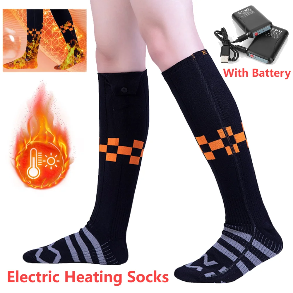 Rechargeable Anti-Cold Ski Sock Winter Electric Heating Socks With Battery Men Women Thermal Heated Foot Warmer Outdoor Hiking