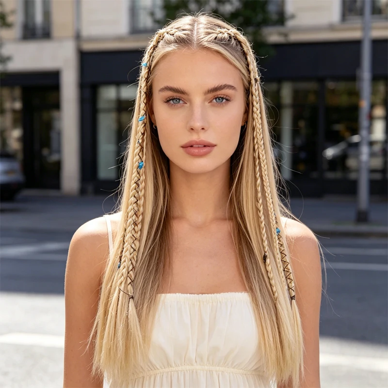 Set of 2 Synthetic Braided Extensions – 4-Strand Style with Charming Accessories, Quick & Easy to Attach for Instant Style Boost