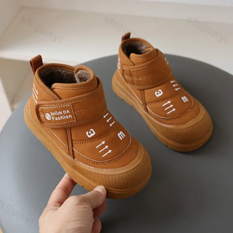 Boys' Retro Warm Casual High Top Snow Boots Winter 2025 Childrens' Soft Comfortable Versatile Fashion Trend Plush Cotton Boots