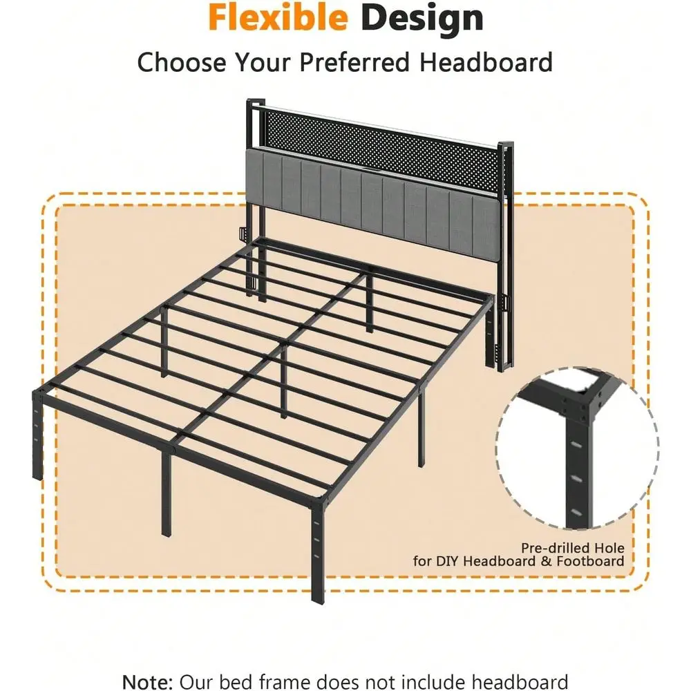 12 Inch Full Size Metal Platform Bed Frame, Heavy Duty Steel Slat Mattress Foundation Replacement, No Box Spring Required Sturd