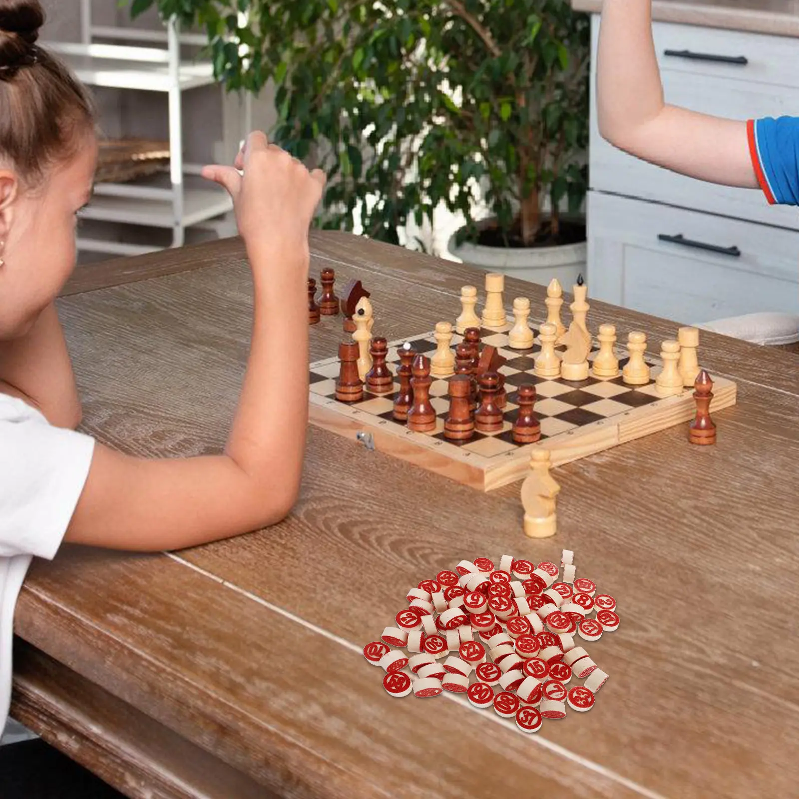 

90Pcs Wooden Number Chess Pieces Red 1-90 Dual-Face for Math Games Sudoku Logical Board Game Family Gathering Game Set Wood