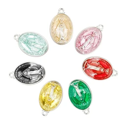 20pcs Alloy Enamel Silver Color Big Statement Oval Shape Virgin Mary Oil Drip Pendants Charms DLY Accessories DIY Jewelry Crafts