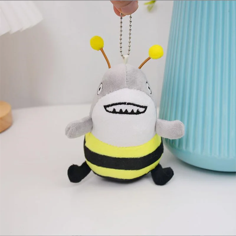 

12CM Creative Shark Bee Plush Toys Small Doll Keychain Student Backpack Accessories Grab Gift For Girls Gift