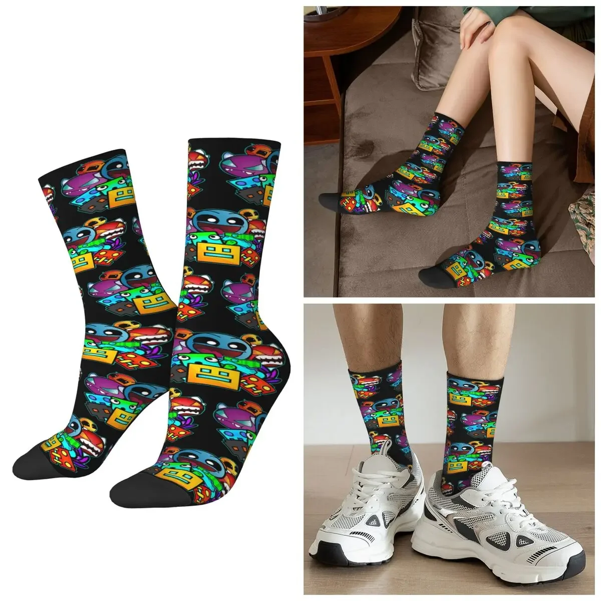 

All Seasons Geometry Dash Old School Gaming Socks Sport Middle Tube Socks Fashion Stockings for Men Women Valentine's Day Gifts