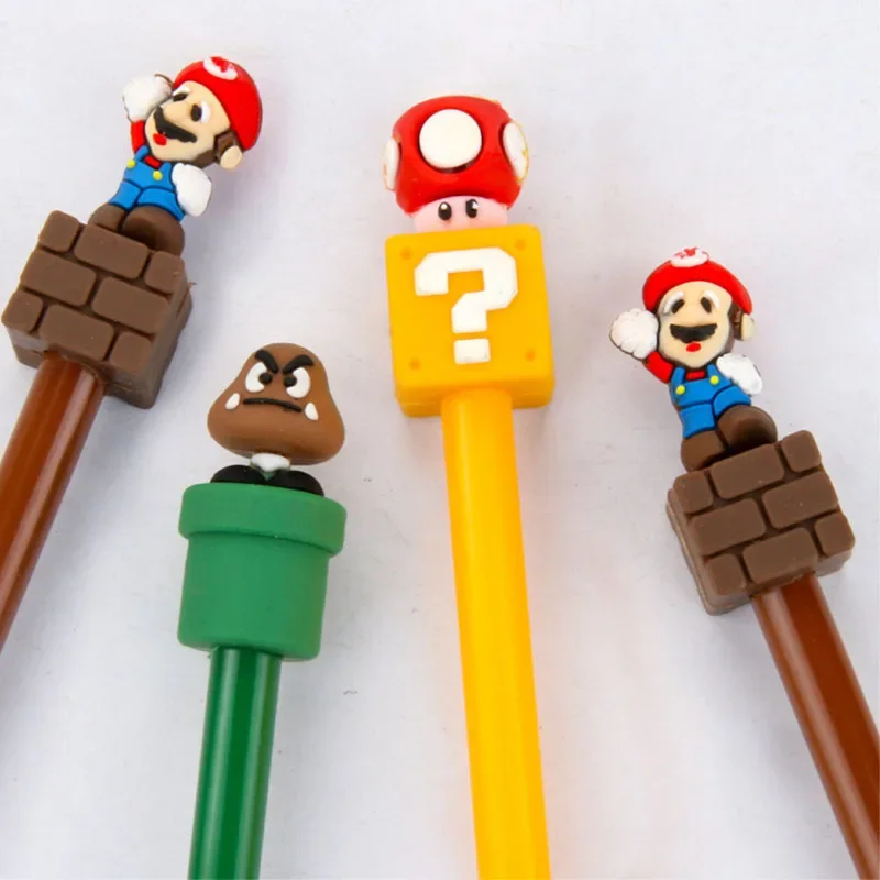 Super mario bros caneta neutra de tinta preta 0.5mm caneta gel dos desenhos animados estudante material escolar canetas de papelaria presente das crianças