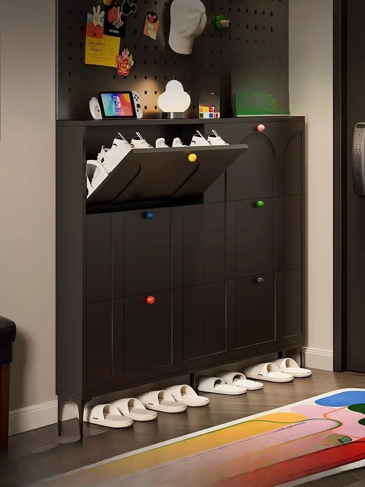 Ultra-thin tipping bucket shoe cabinet after entering the door, dopamine household indoor door, small and narrow storage cabinet