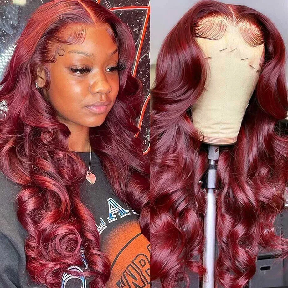 

30 Inch 13x4 Burgundy Lace Front Wig Body Wave 13x6 Hd Lace Frontal Wig Human Hair Remy Pre plucked Brazilian Wigs on Sale
