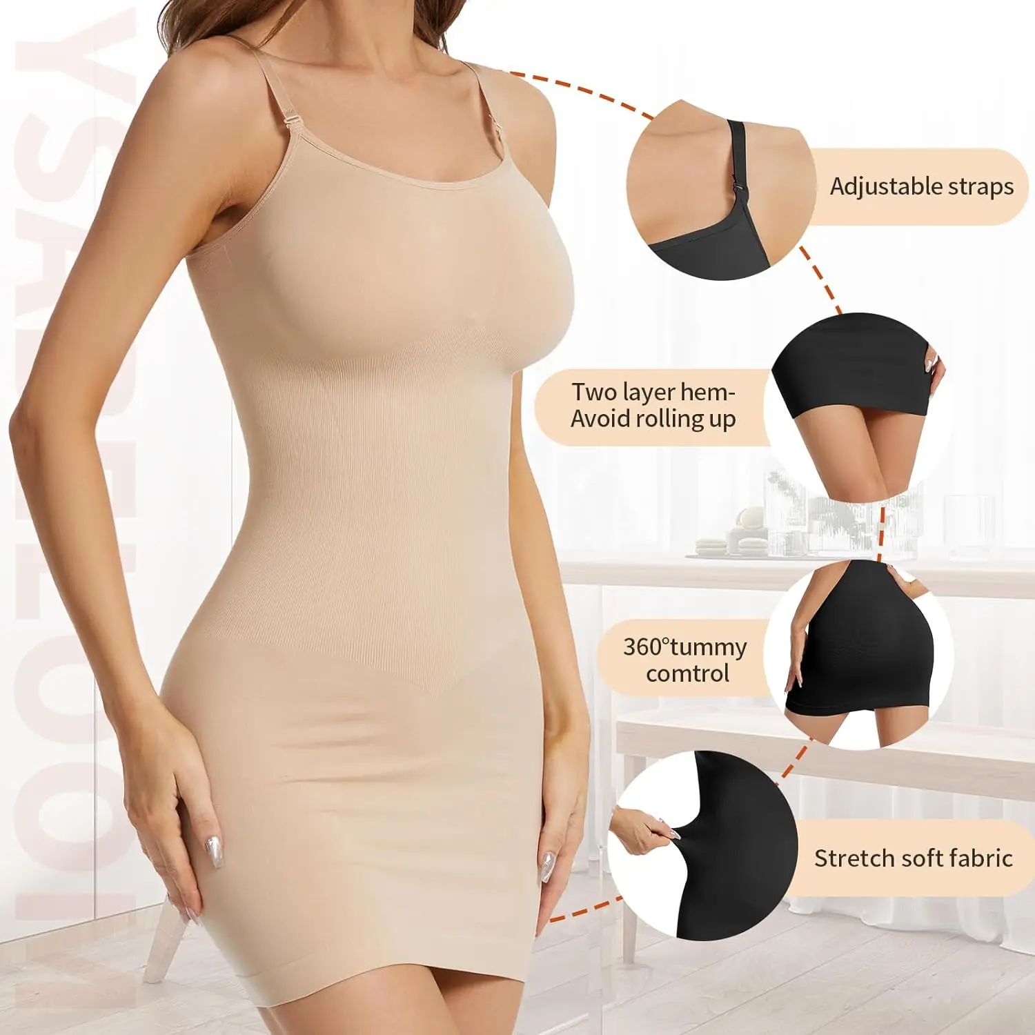 Pop Womens Full Body Slip Shaper for Under Dresses Slip Shapewear Spaghetti Strap Tummy Control Seamless Shapewear Briefs