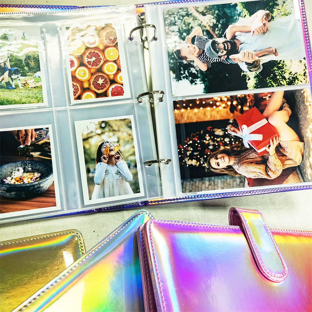 A5 3-ring D-shaped Magnetic Buckle Laser Mirror Binder Photo Album Cardholder PhotoCard Collector Book Scrapbook Ring Notebook