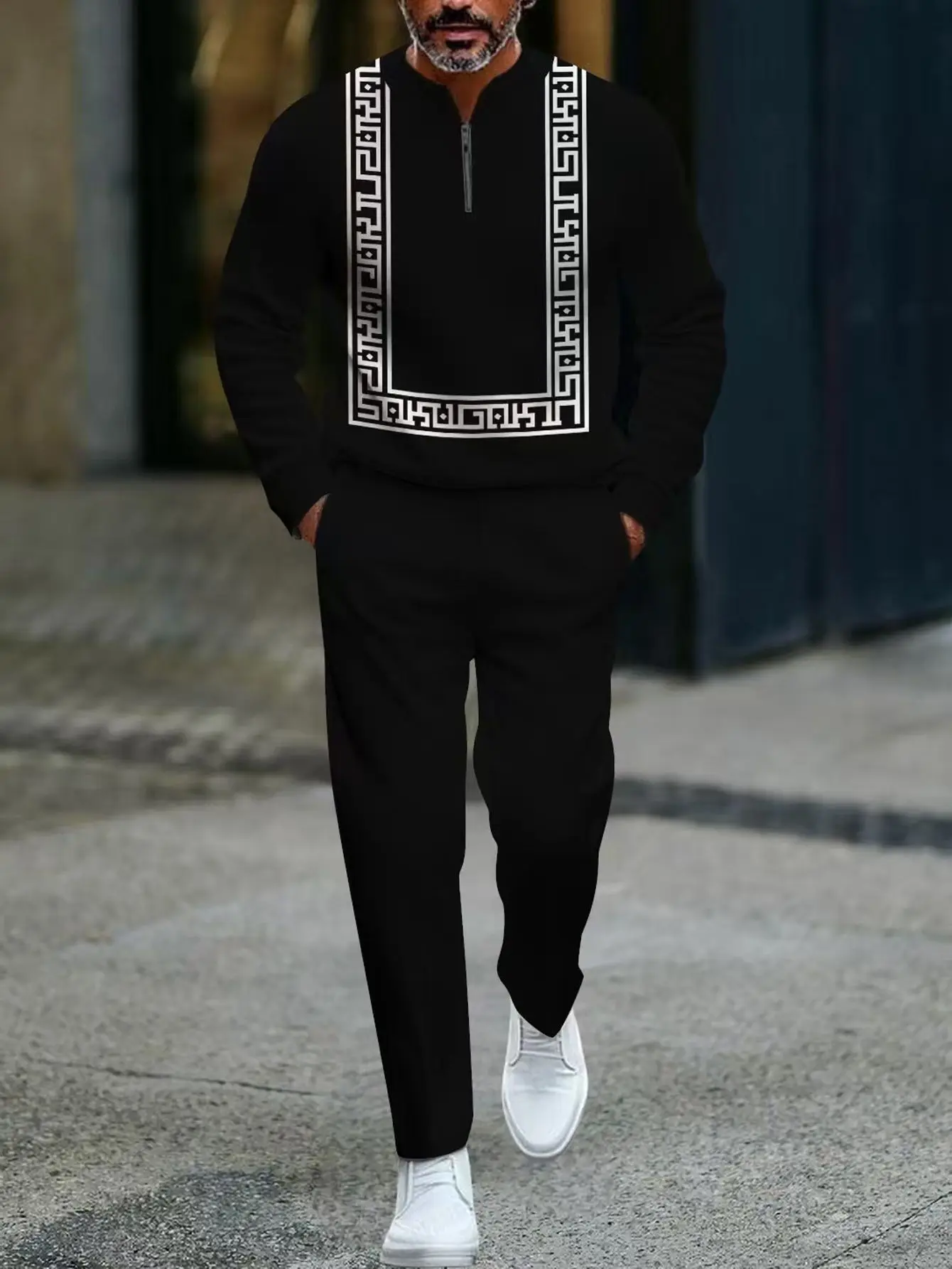 

2-piece set, European and American men's fashionable sports long-sleeved top and long pants set