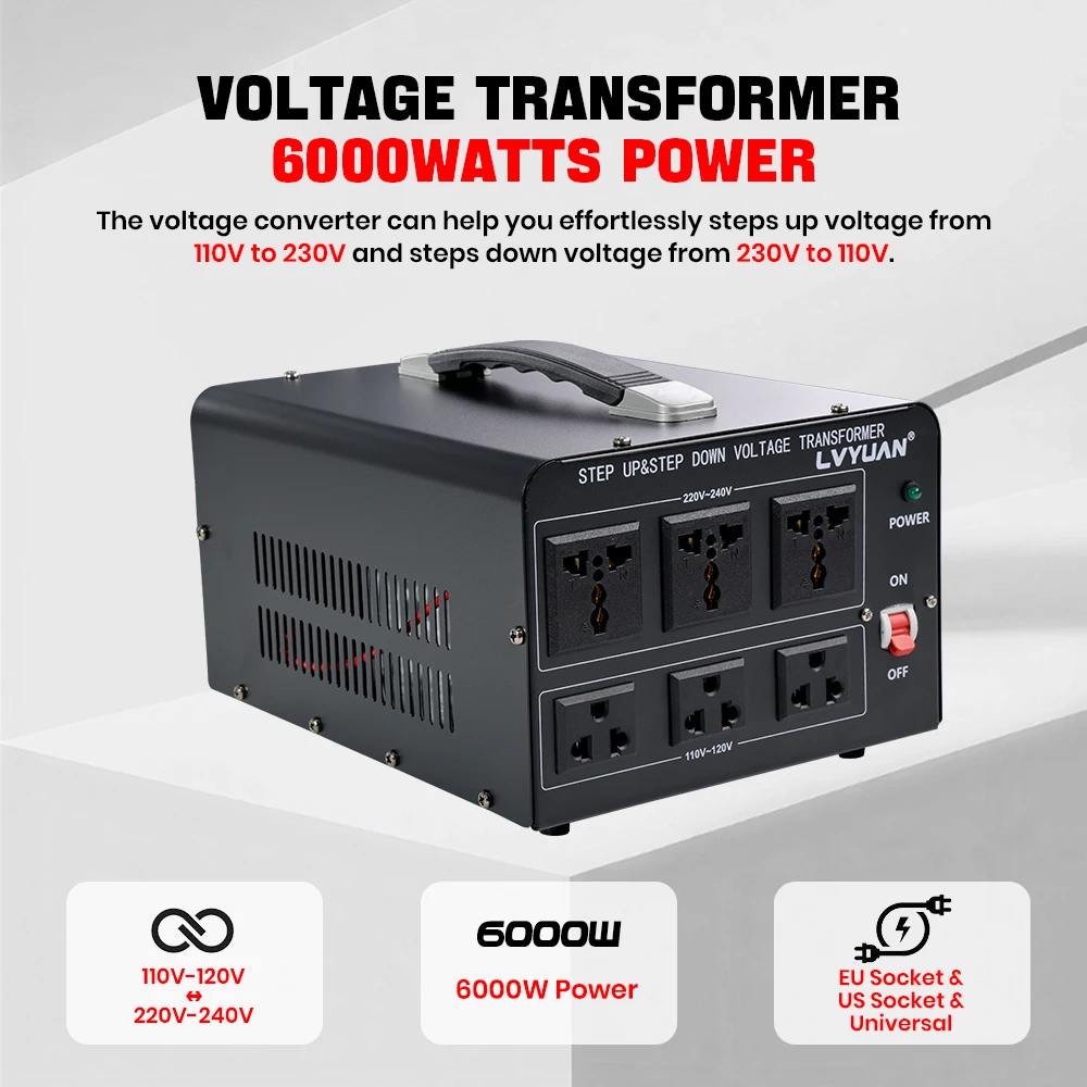 LVYUAN 700W/3500W/6000W Voltage Transformer AC 110V to 220V Or 220V to 110V Step Up&Down Converter US Standard Power Cord view 3