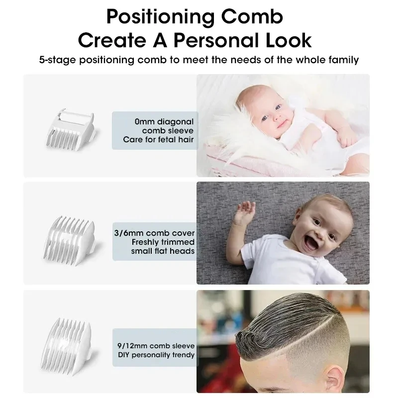 Baby Hair Clipper Hair Gather Adult Mute Waterproof Children Hair Trimmer Sleep Haircut USB Charging Baby Clipper Kids Trimmer
