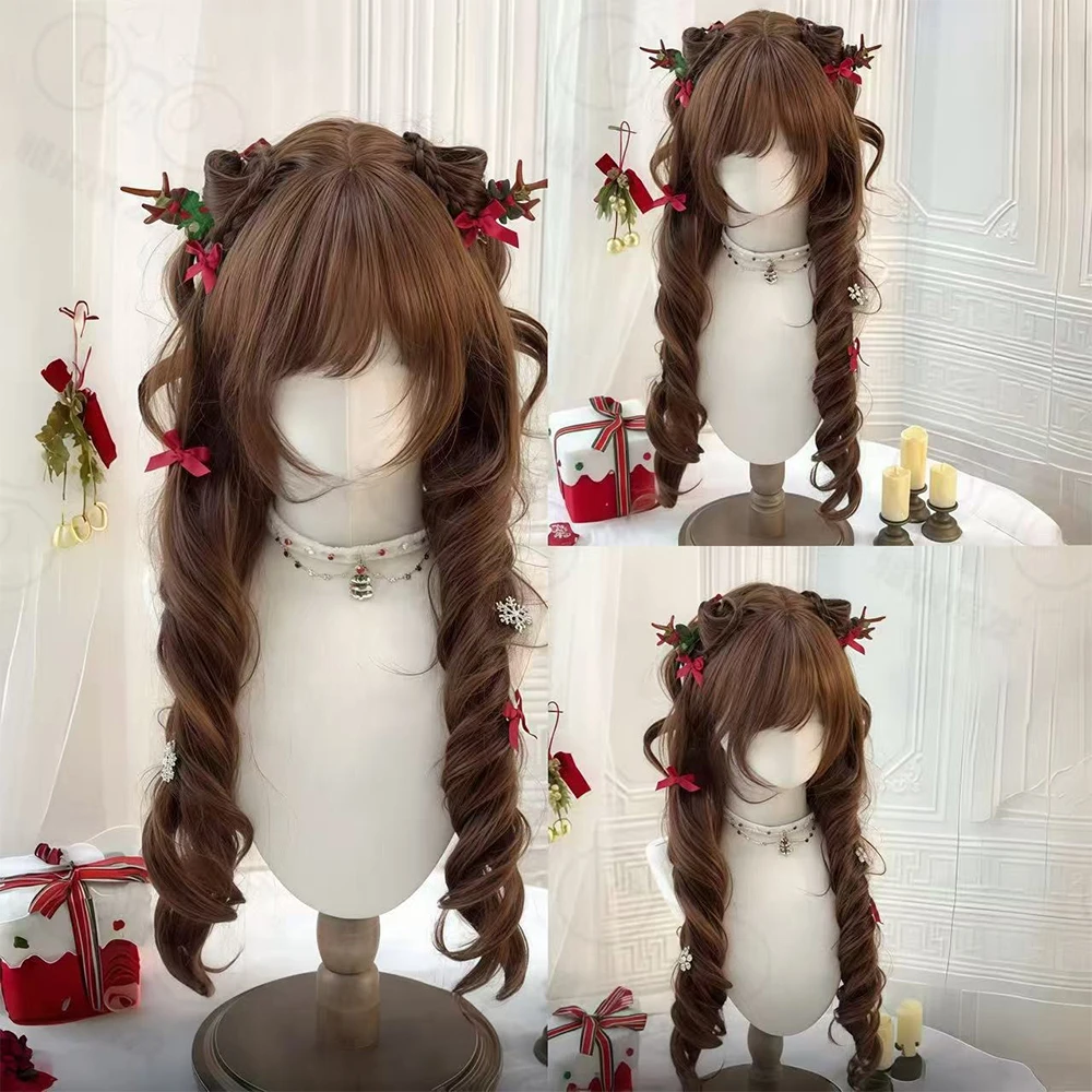 

Jellyfish Roll Princess Head Double Ponytail Wig Cute Lolita Perona Cosplay Wig for Women Christmas Party Wig Heat Resistant