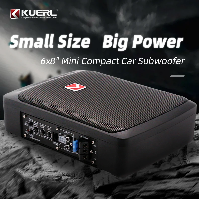 KUERL 6*8 Inch 800W Underseat Car Audio Active Subwoofer One-piece aluminum alloy Shell RMS Power 200W Built-in Power Amplifier