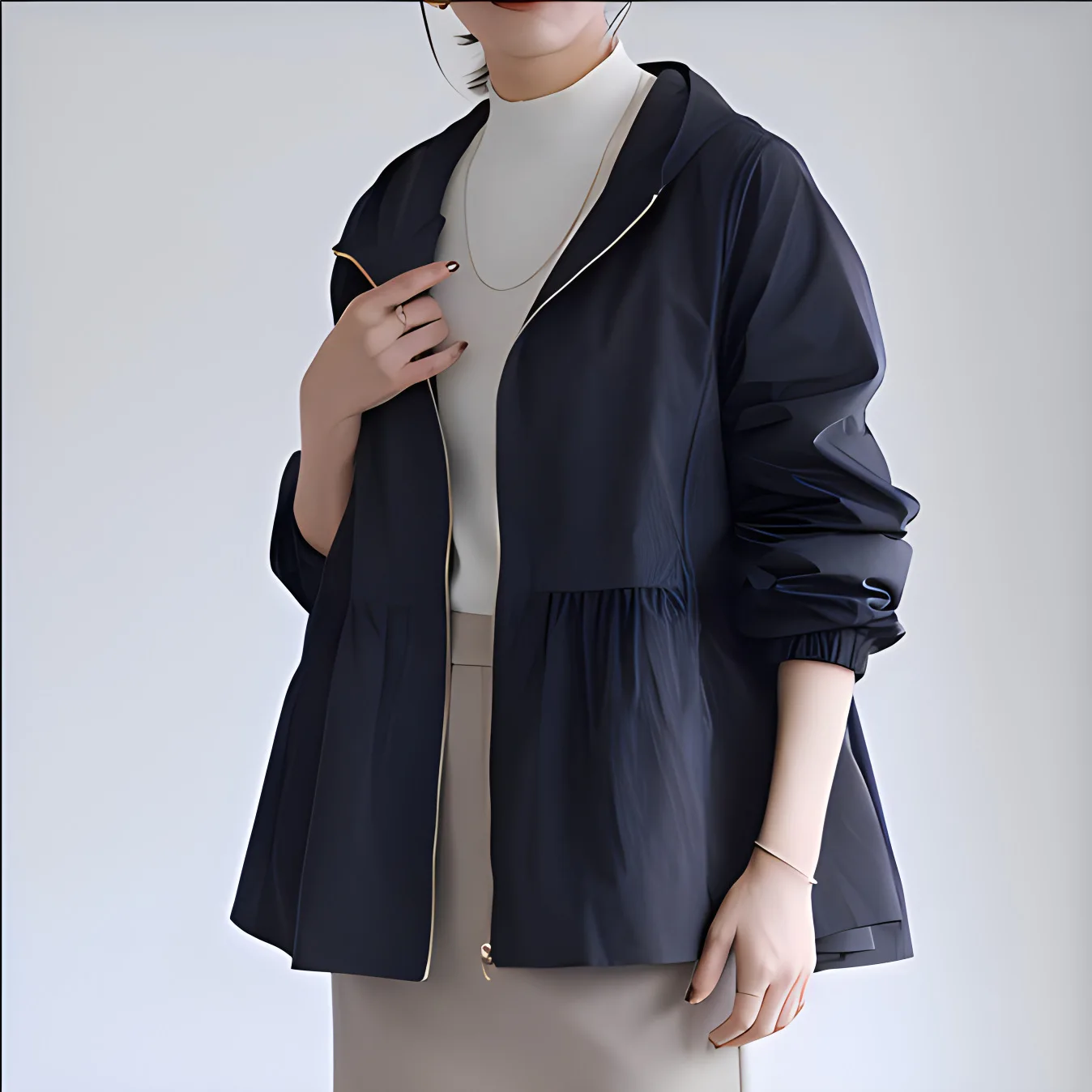 

Hooded Trench Coat for Women 2026 Spring and Autumn Winter New Style, Loose Casual Small Jacket Cardigan Solid Color Regular