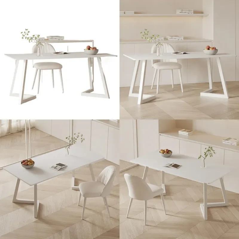 Modern French Style White Sintered Stone Desk Small Luxury Computer Table for Home Office Apartment Minimalist Workstation