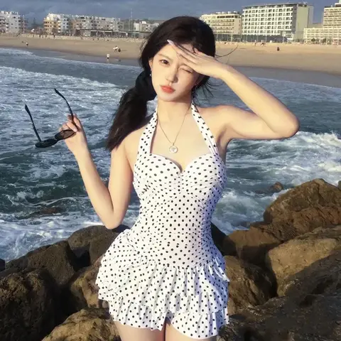 Schlankmachender einteiliger Badeanzug, koreanischer Vintage-Stil, klassischer Kuchenrock-Stil, Damen-Schwimmkostüm, geeignet für verschiedene Brustgrößen