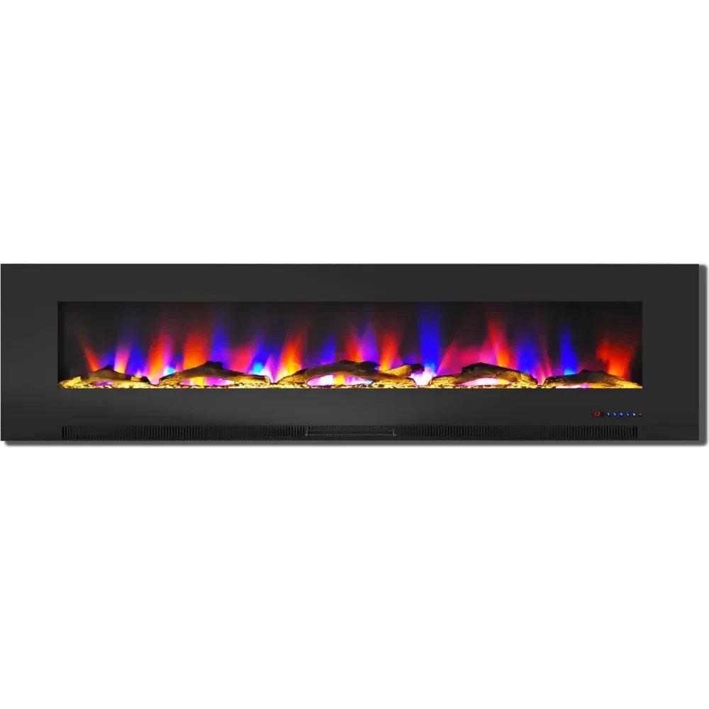 78 In. Electric Wall Mounted Fireplace Heater in Black With Multi-color Flame Driftwood Log Display Adjustable Heat Freight free