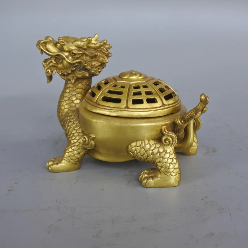 Special Offer # HOME OFFICE TOP decoration ART Business talisman Mascot lucky Gold dragon turtle brass FENG SHUI Ashtray Statue