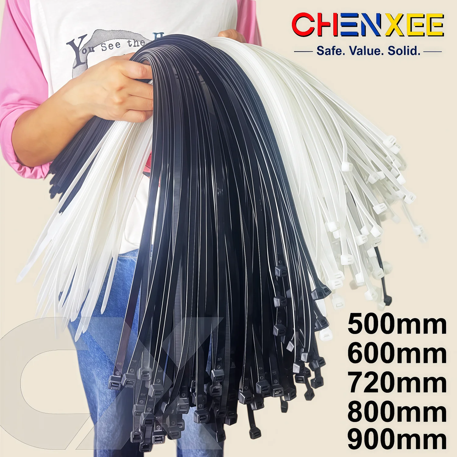 Serre-câbles en nylon ultra-résistants - Auto-bloquants, grande taille (500-900 mm), organisateur de câbles en plastique durable, adaptés