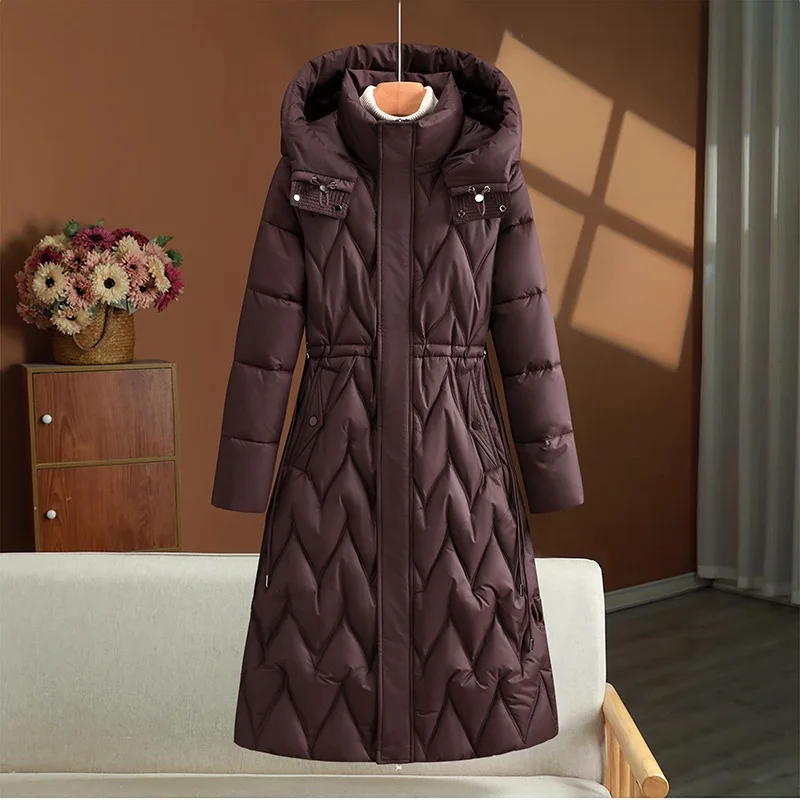 Giacca in cotone leggero Cappotto in piumino di cotone di media lunghezza da donna Capispalla invernale con design alla vita dimagrante alla moda