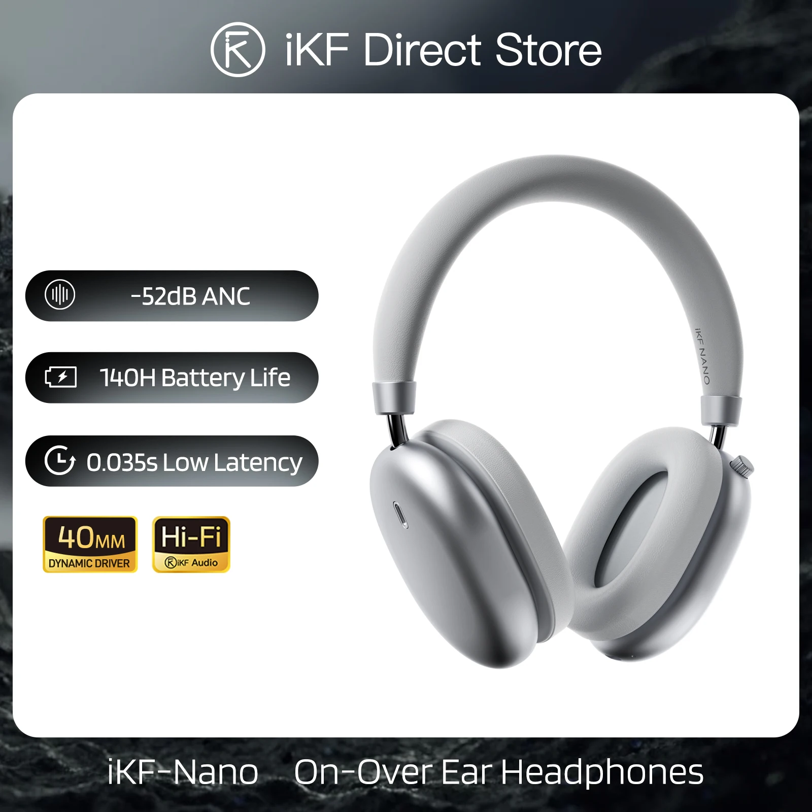 

iKF-Nano Adaptive Noise Cancelling Wireless Headphones Bluetooth Headset 3 Mic 130h Playtime Earphone Low Latency Gaming Headset