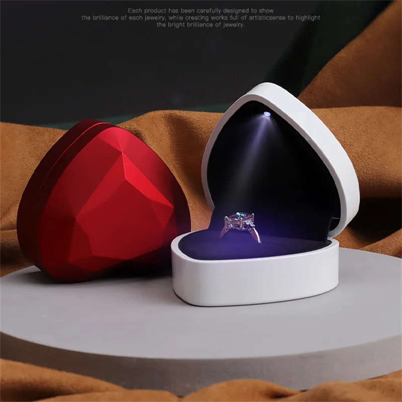 

1PC Creative Heart Shaped LED Light Jewelry Box High-end Proposal Confession Ring Box With Light Jewelry Box Pendant Storage