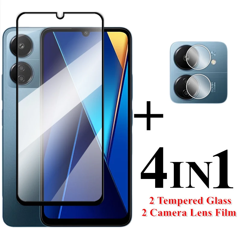 

For POCO C65 Screen Protector Full Cover Glue HD Glass For Xiaomi POCO C65 Tempered Glass For POCO C65 Camera Lens Film